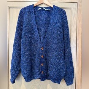Vintage Blueprint Wool Blend Button Front Cardigan with Pockets / Large